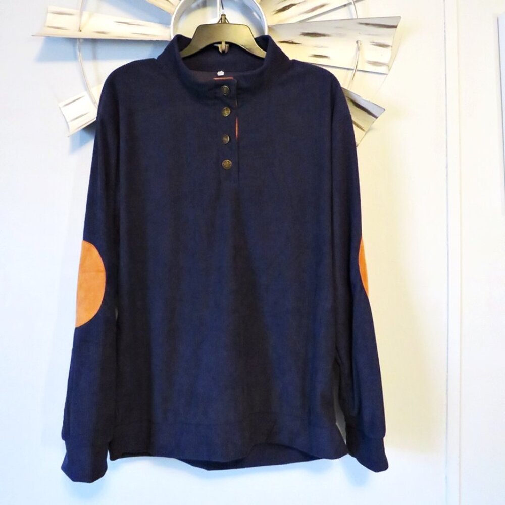 NWOT Navy Lightweight Ribbed‎ Shirt with Brown Accent Size Medium